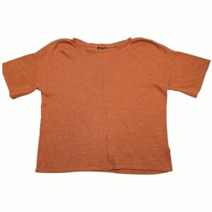 Pendleton Women Orange Cotton Textured Knit Short Sleeve Sweater XL Fall Color